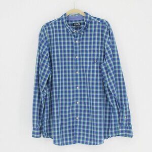 Chaps Blue Plaid Button-Down Shirt  Men Size XXL Easy care cotton